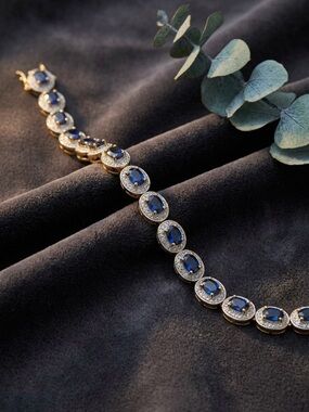 Ross-Simons 925 Vermeil Blue Sapphire Diamond Halo Link Bracelet w/ Original Box